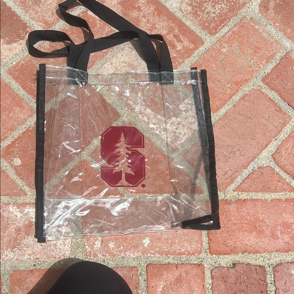 Clear Stanford Tote Bag with Black Straps and Red Logo
